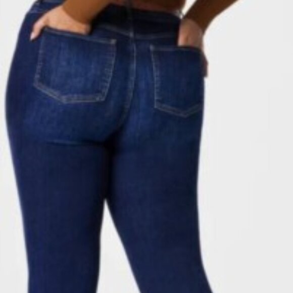 Spanx flare jeans midnight shade dark wash pull on high rise shaping 1X tall - Picture 2 of 12